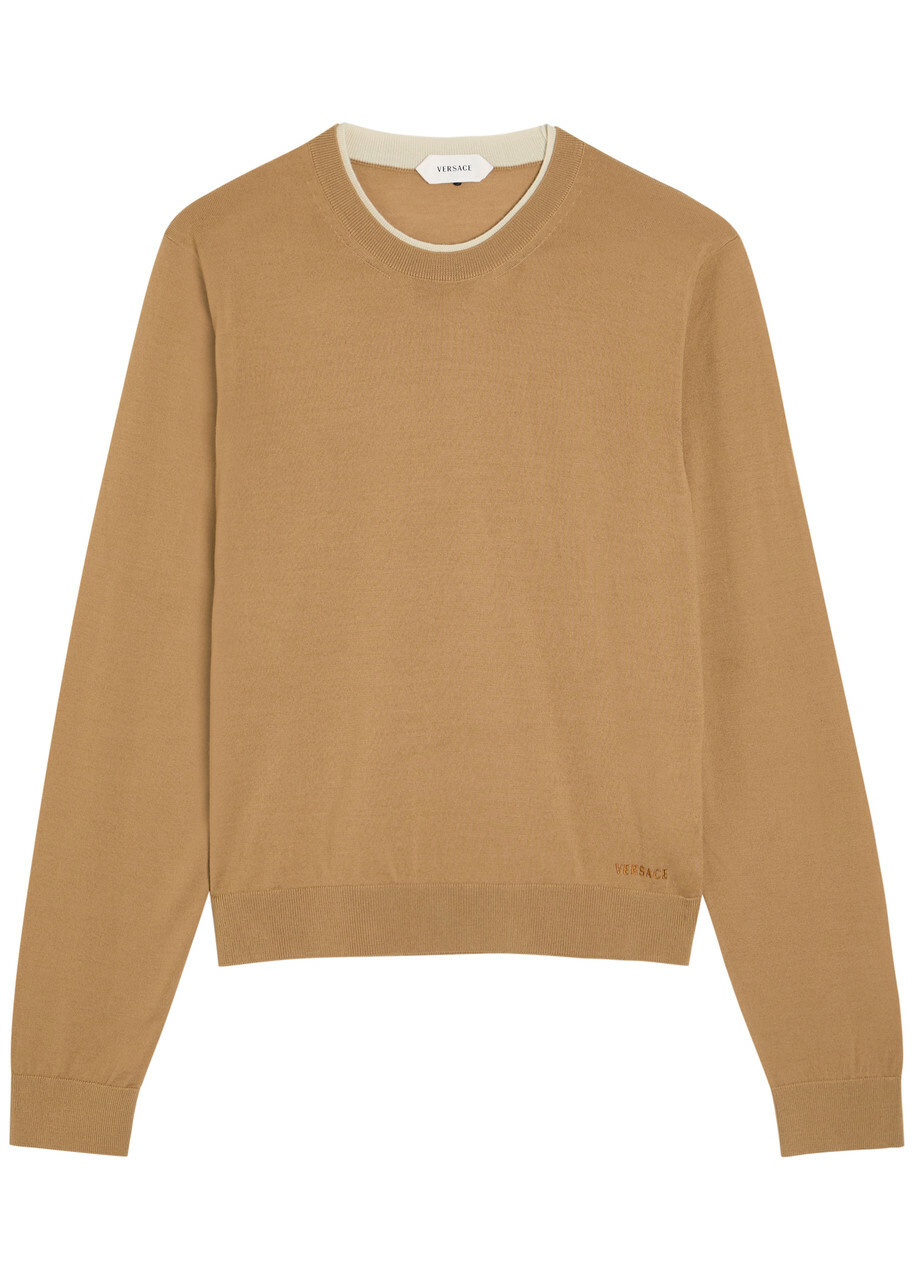 Versace Layered-neck Wool-blend Jumper Camel
