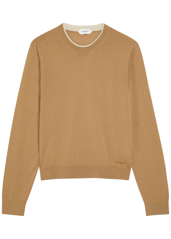 Photo: Versace Layered-neck Wool-blend Jumper Camel