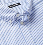 Balenciaga - Oversized Button-Down Collar Logo-Print Striped Cotton Shirt - Blue