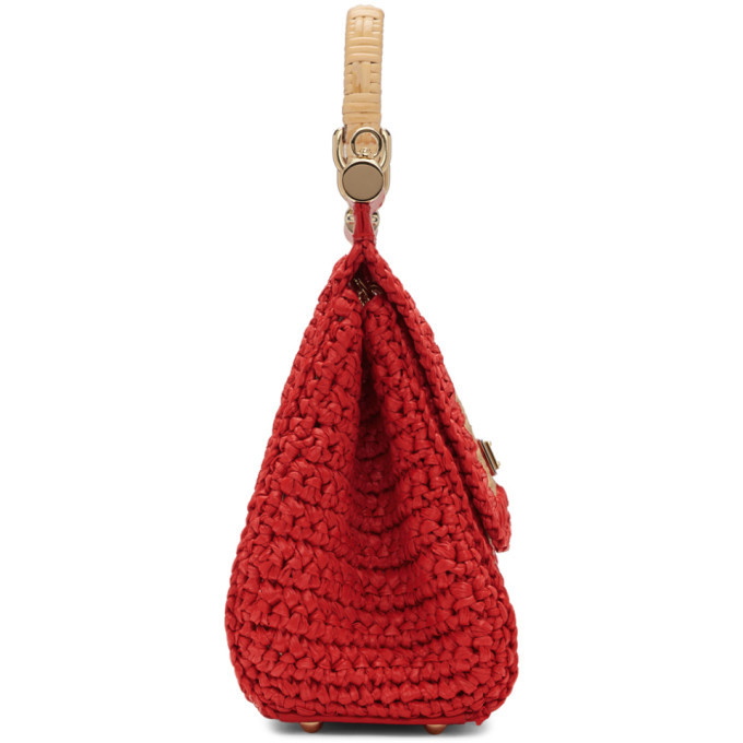 Dolce & Gabbana Red Woven Wicker Miss Sicily Handle Bag