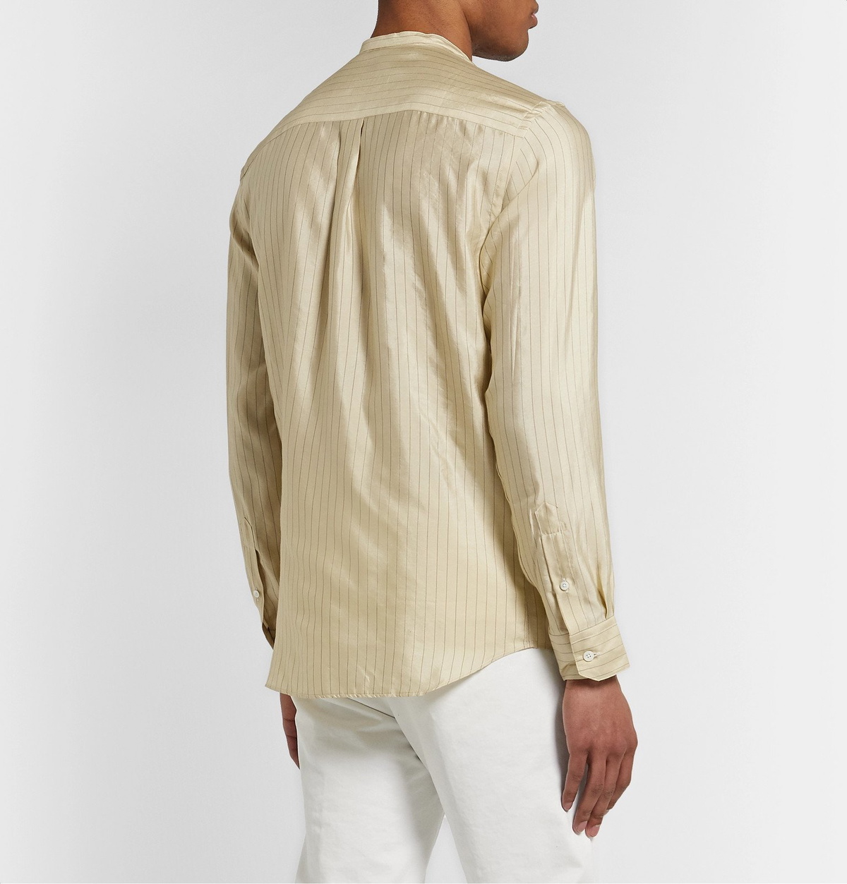 Odyssee - Edwards Grandad-Collar Striped Silk and Cotton-Blend Shirt - Neutrals