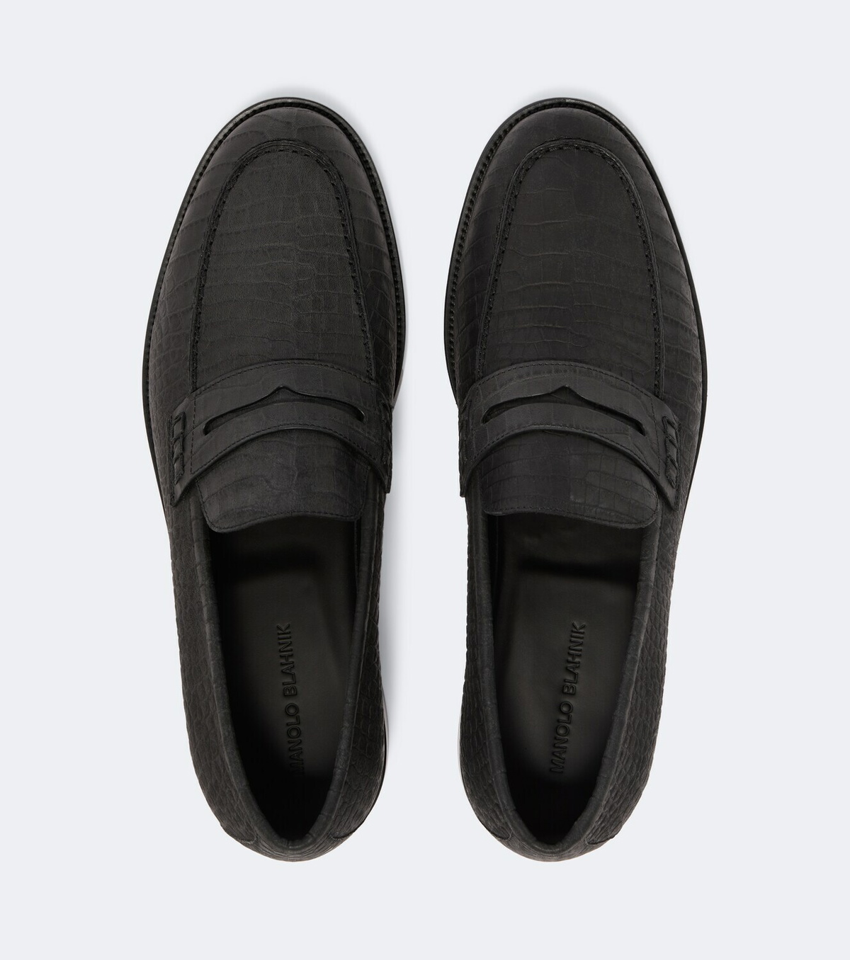 Manolo Blahnik Croc-effect leather penny loafers