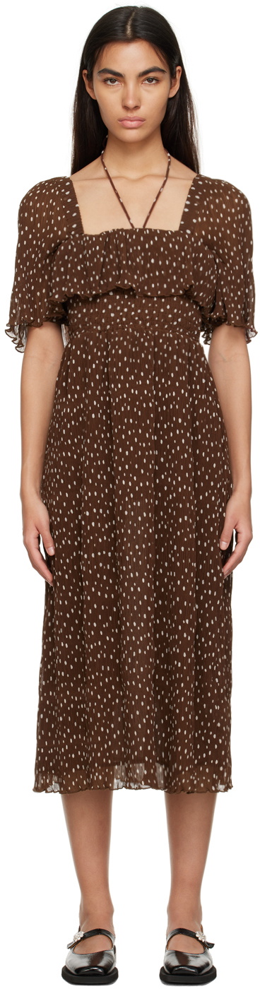 ganni brown dress Ganni Draped long dress Brown - Women main image 0