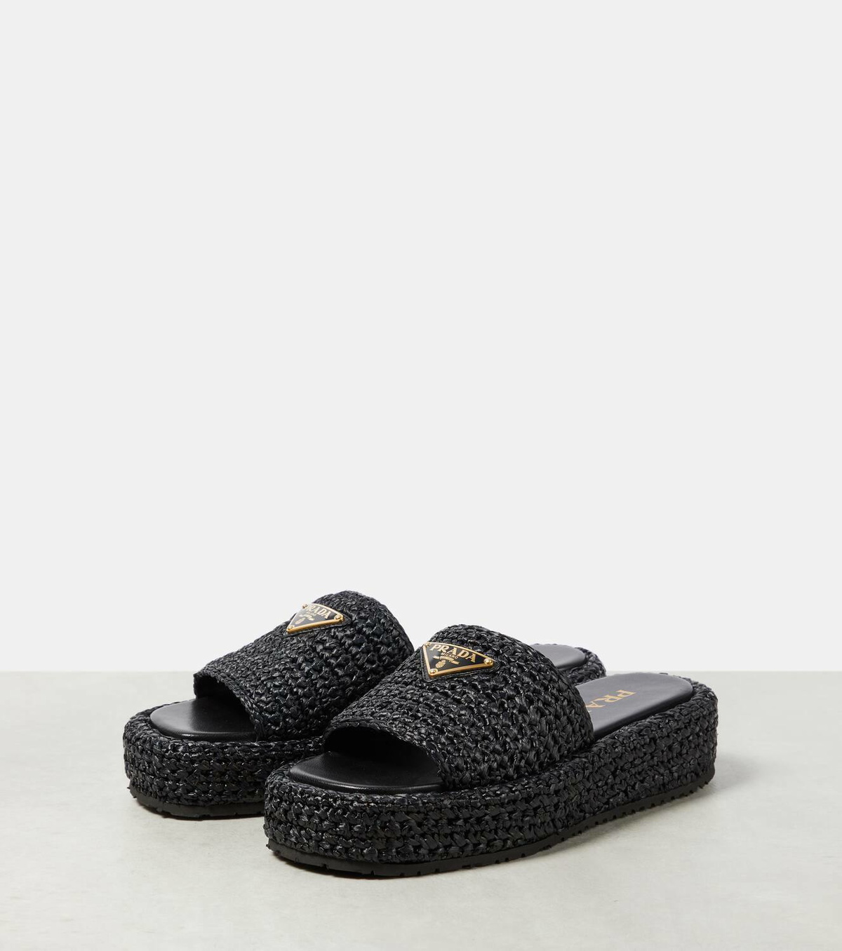 Prada Logo espadrille slides