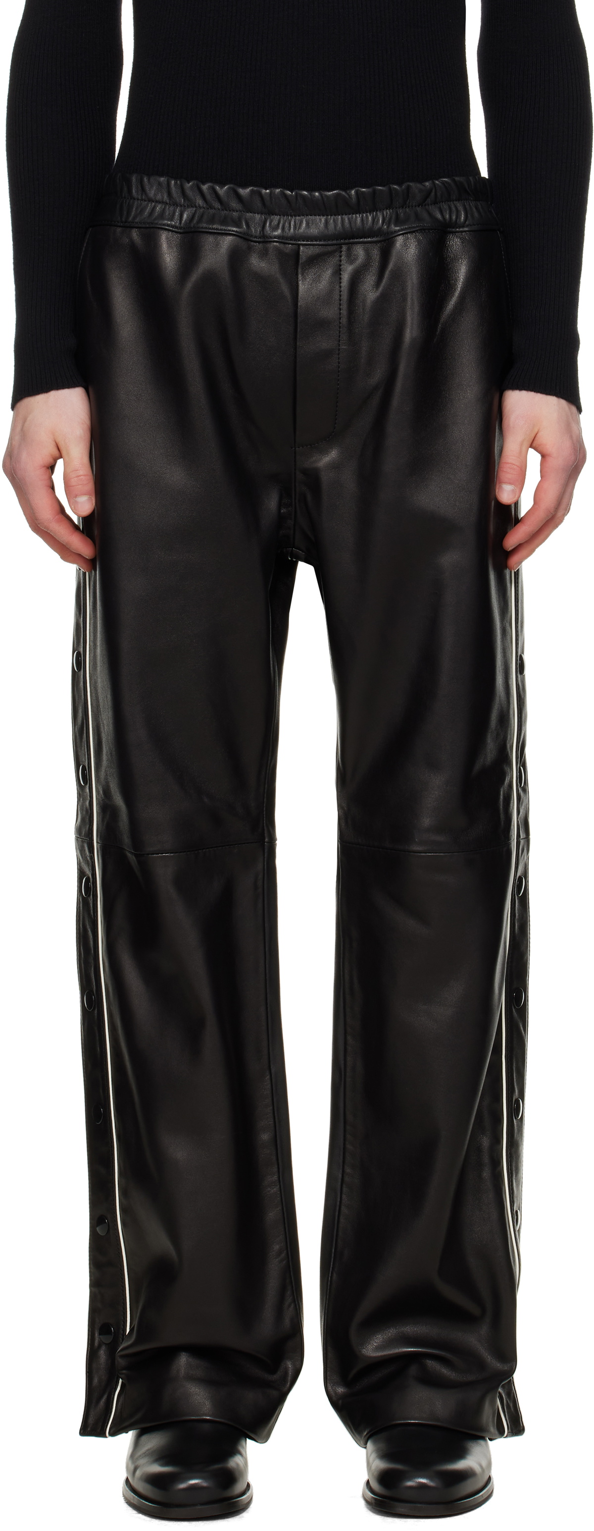 Ernest W. Baker Black Warm Up Leather Pants