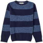 YMC Men's Suedehead Stripe Crew Knit in Navy-Blue