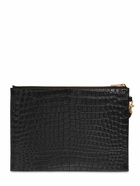 SAINT LAURENT - Ysl Croc Embossed Leather Ipad Holder