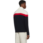 Moncler Off-White and Navy Maglione Tricot Zip Sweater