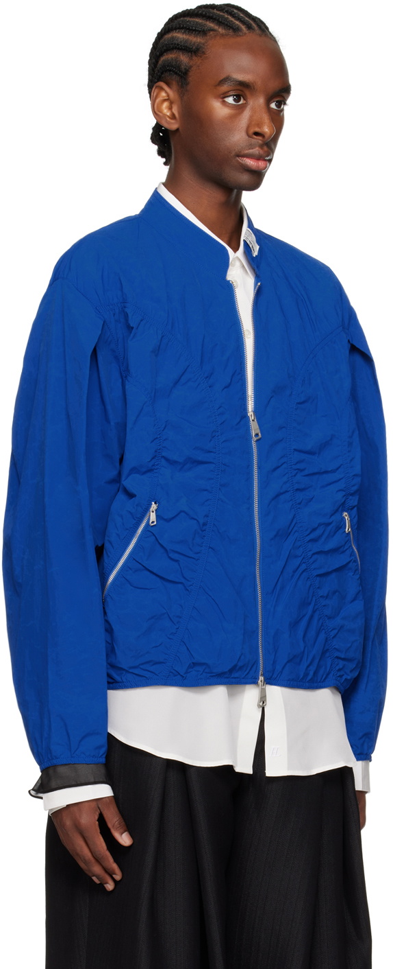 ADER error Blue Ruched Bomber Jacket