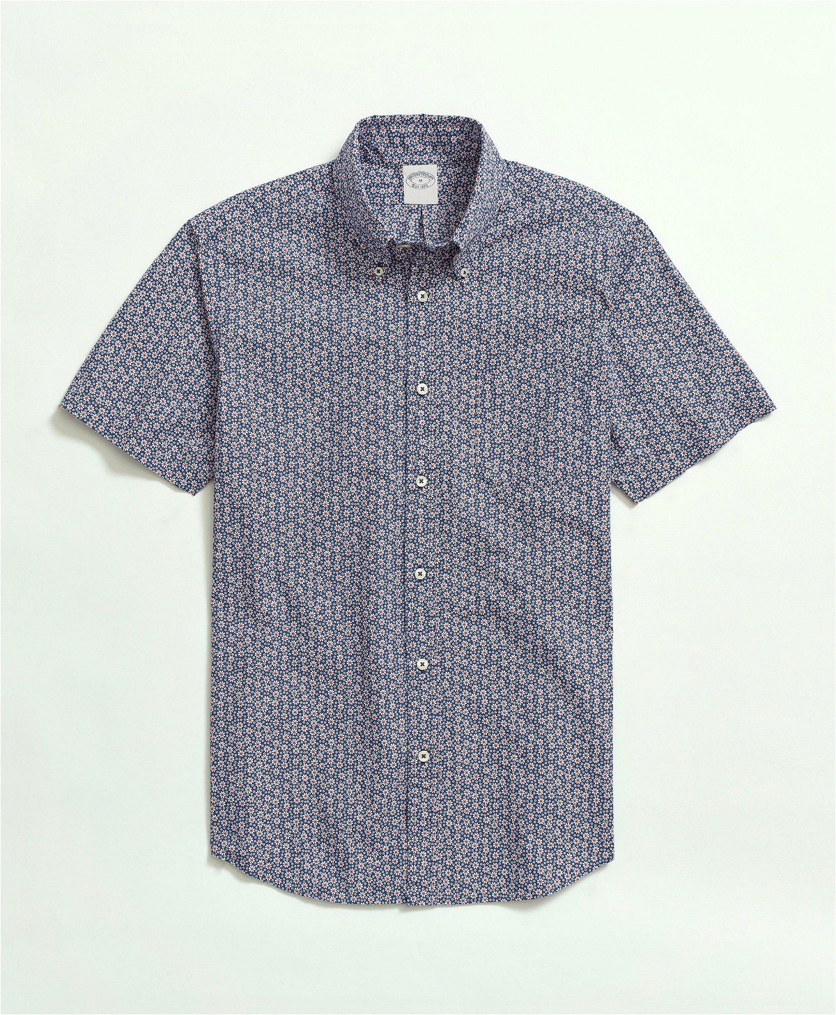 Brooks Brothers Men's Cotton Poplin Button-Down Collar, Floral Print Short-Sleeve Sport Shirt | Navy
