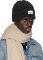 GANNI Gray Fitted Wool Rib Knit Beanie