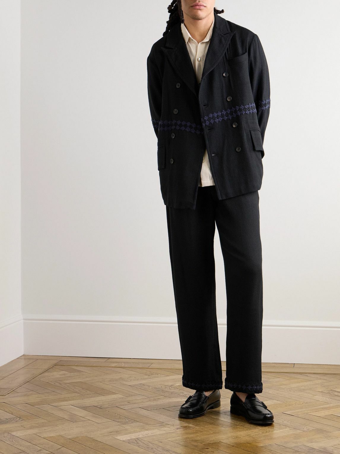 Kartik Research - Double-Breasted Embroidered Wool-Flannel Suit
