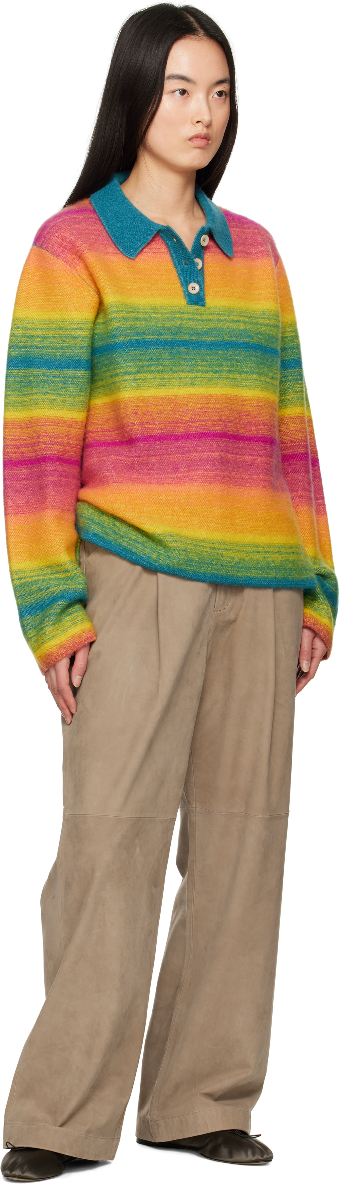 The Elder Statesman Multicolor Blurry Stripe Rugby Polo