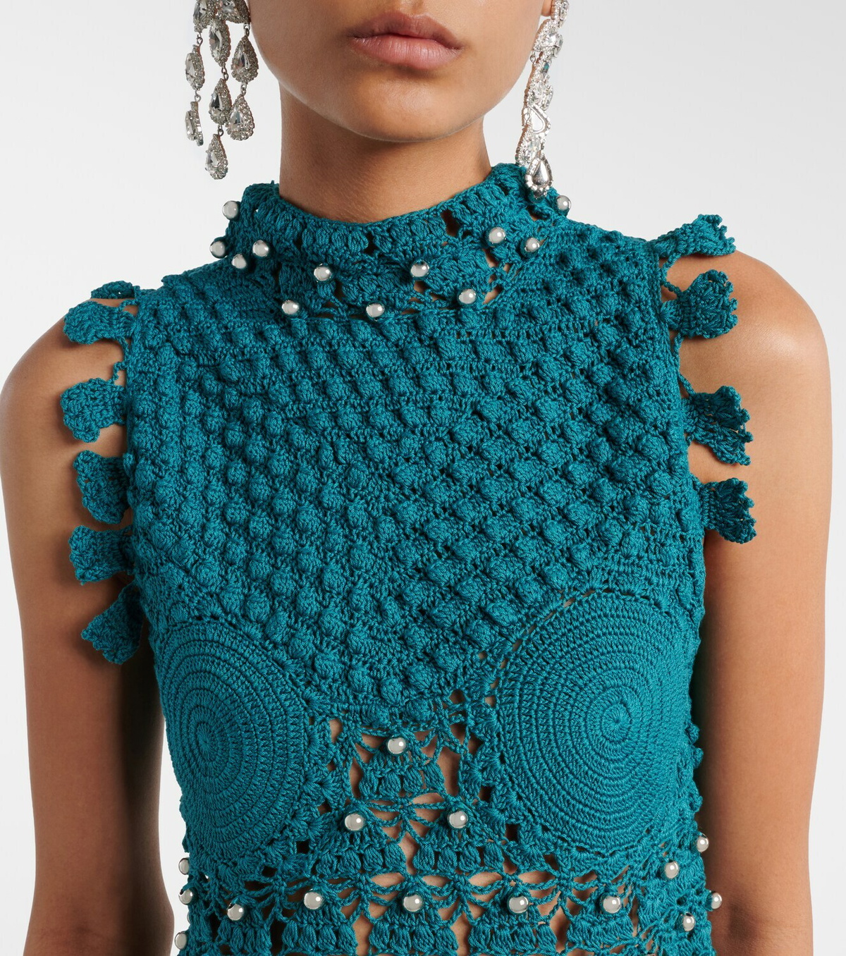 Rabanne Embellished cotton crochet top
