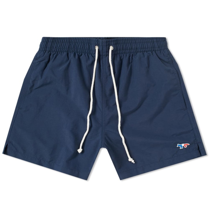 Photo: Maison Kitsun&eacute; Tricolor Fox Swim Short Blue