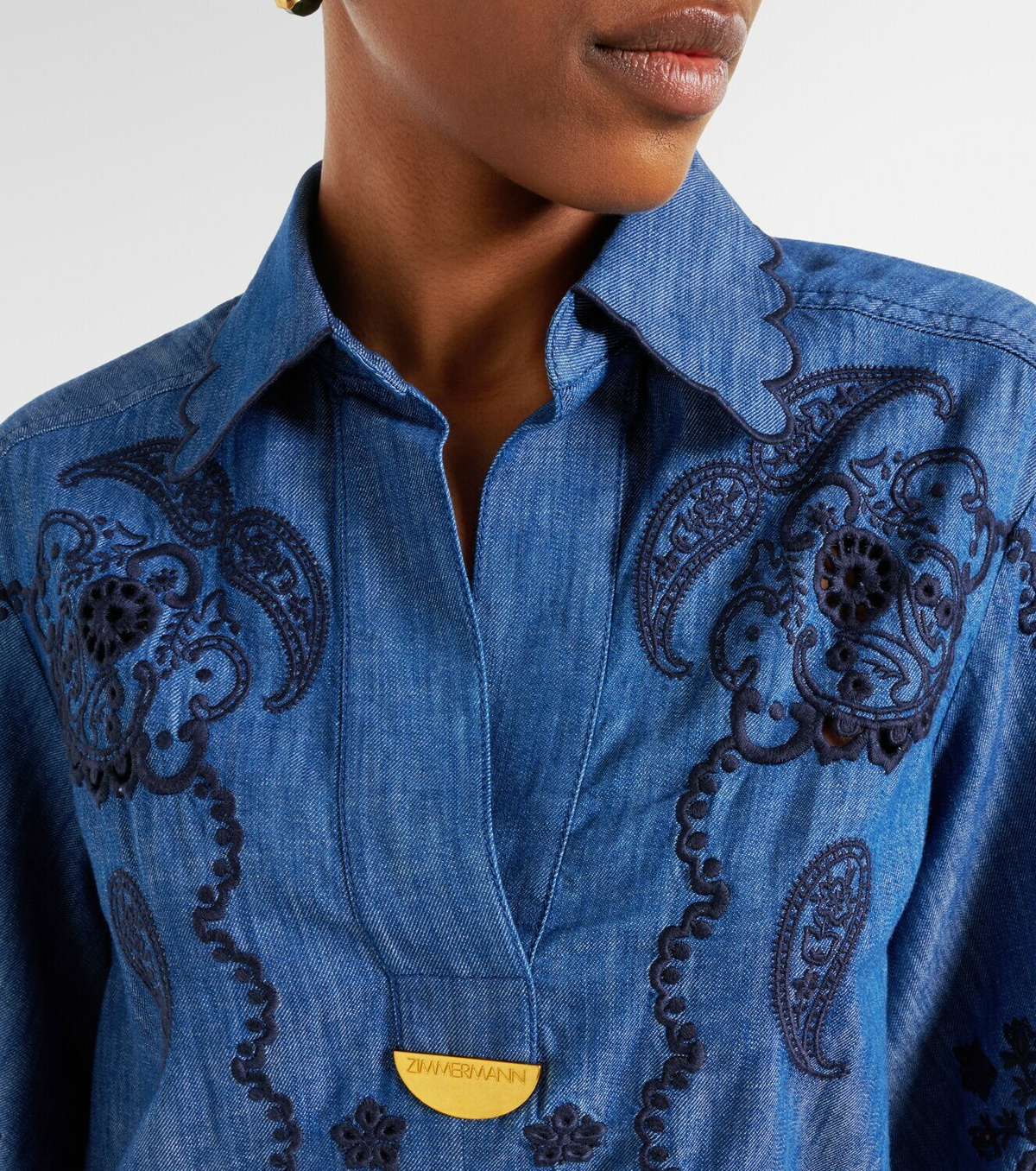 Zimmermann Embroidered cotton chambray minidress