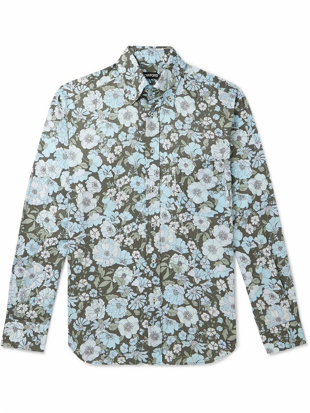 Photo: TOM FORD - Button-Down Collar Floral-Print Lyocell Shirt - Blue
