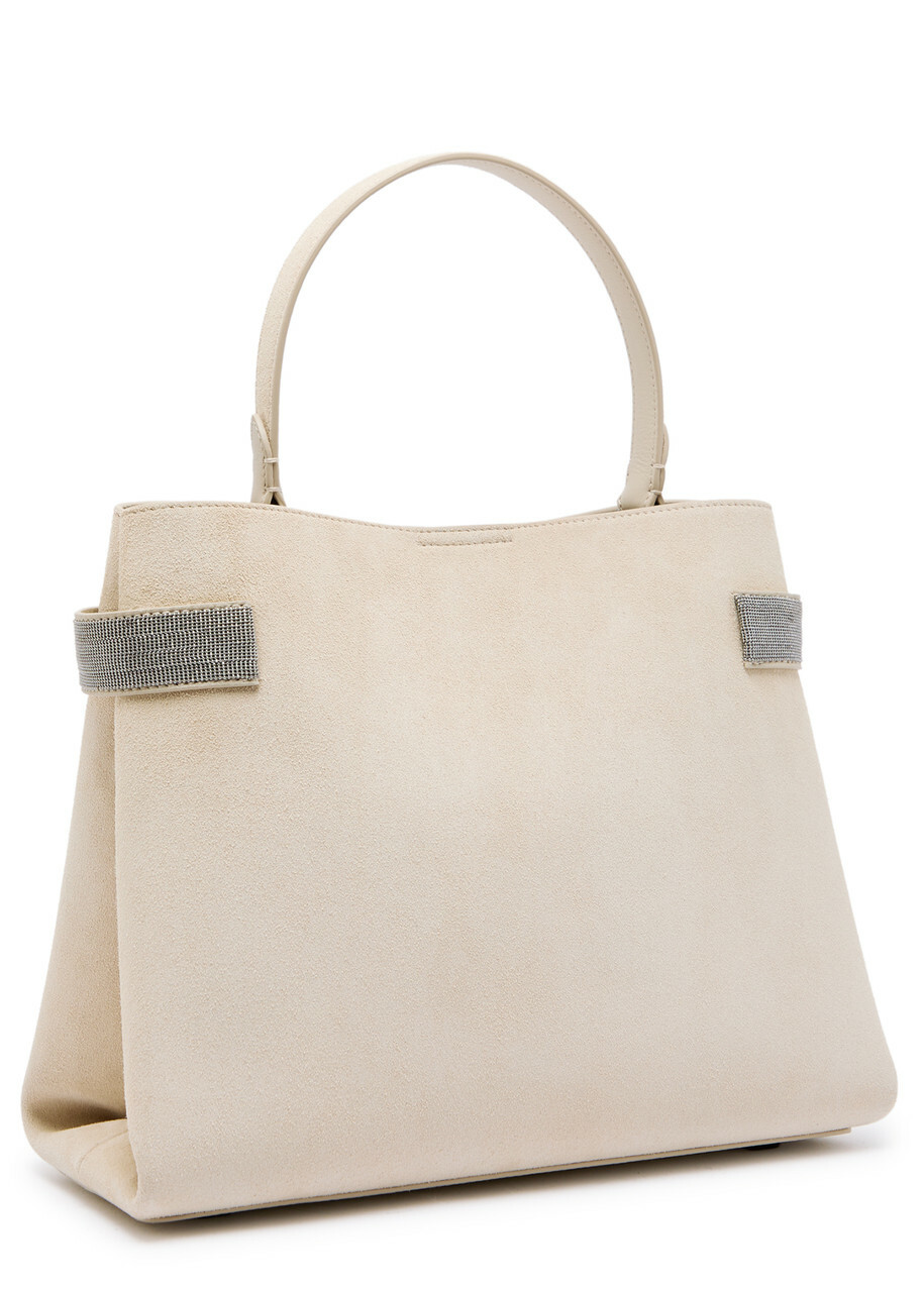 Brunello Cucinelli Stud-embellished Suede top Handle bag - Ivory - One Size