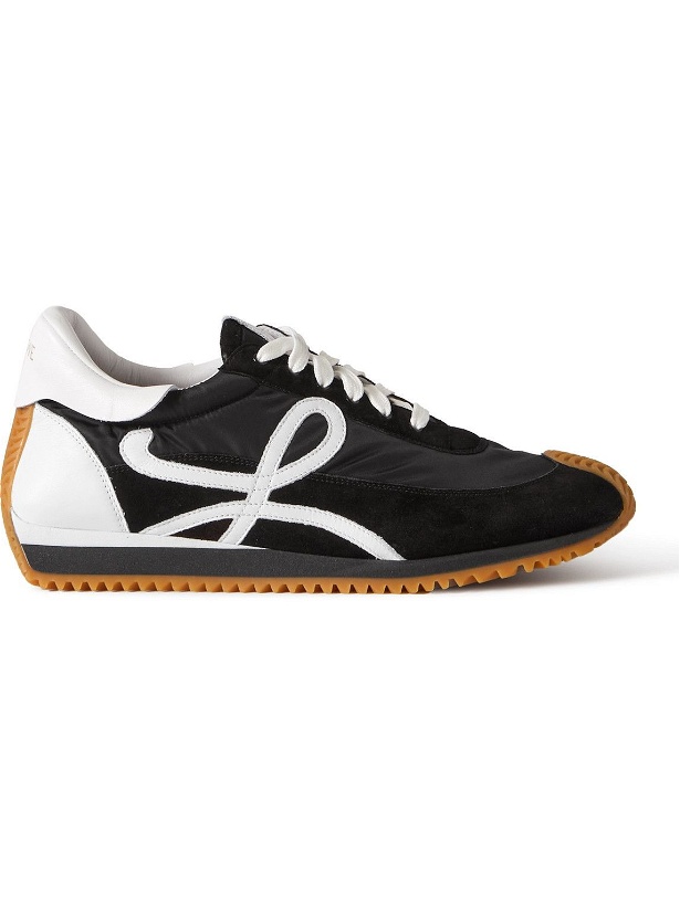 Photo: Loewe - Flow Runner Leather-Trimmed Suede and Nylon Sneakers - Black