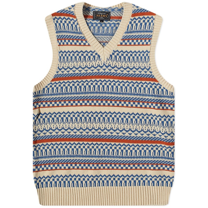 Photo: Beams Plus Men's Fair isle Knitted Vest in Natural
