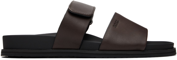 Photo: BOSS Brown Leather Slides
