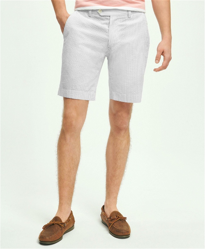 Photo: Brooks Brothers Men's Washed Stretch Cotton Seersucker Shorts | Grey