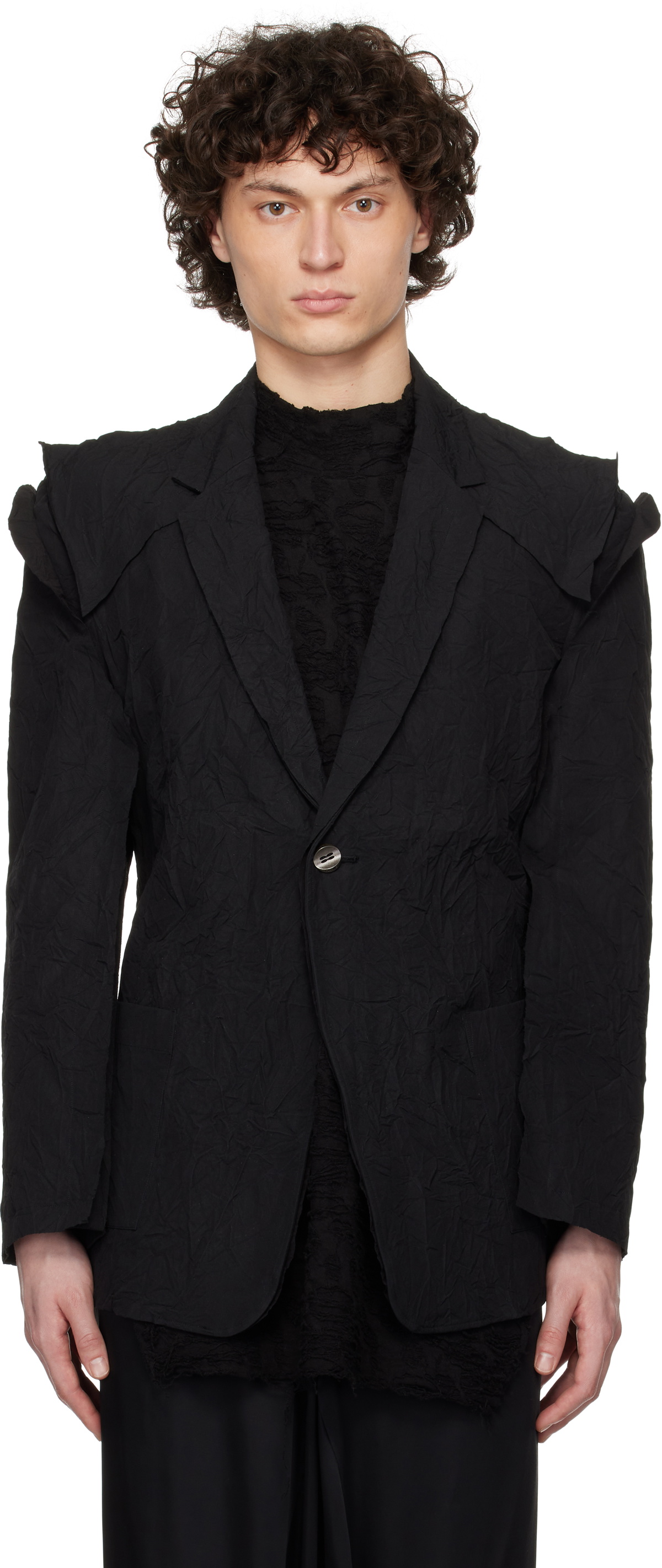 CARNET-ARCHIVE Black Wired Deconstructed Crinkled Blazer