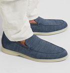 Loro Piana - Summer Walk Suede-Trimmed Cotton and Linen-Blend Chambray Loafers - Blue