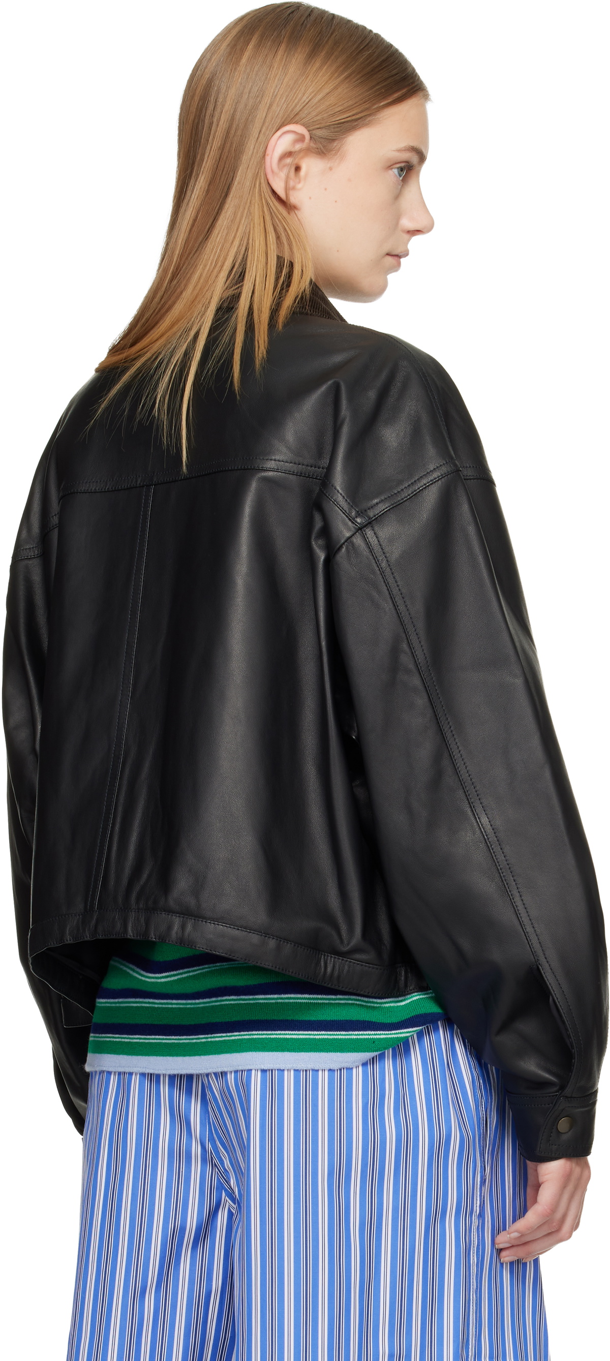HommeGirls Black Leather Parachute Jacket