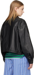 HommeGirls Black Leather Parachute Jacket