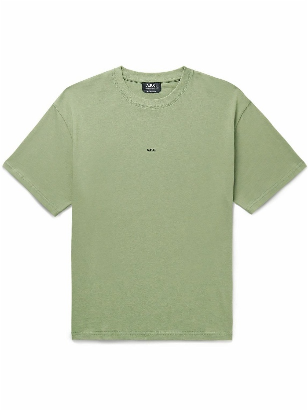Photo: A.P.C. - Kyle Logo-Print Cotton-Jersey T-Shirt - Green