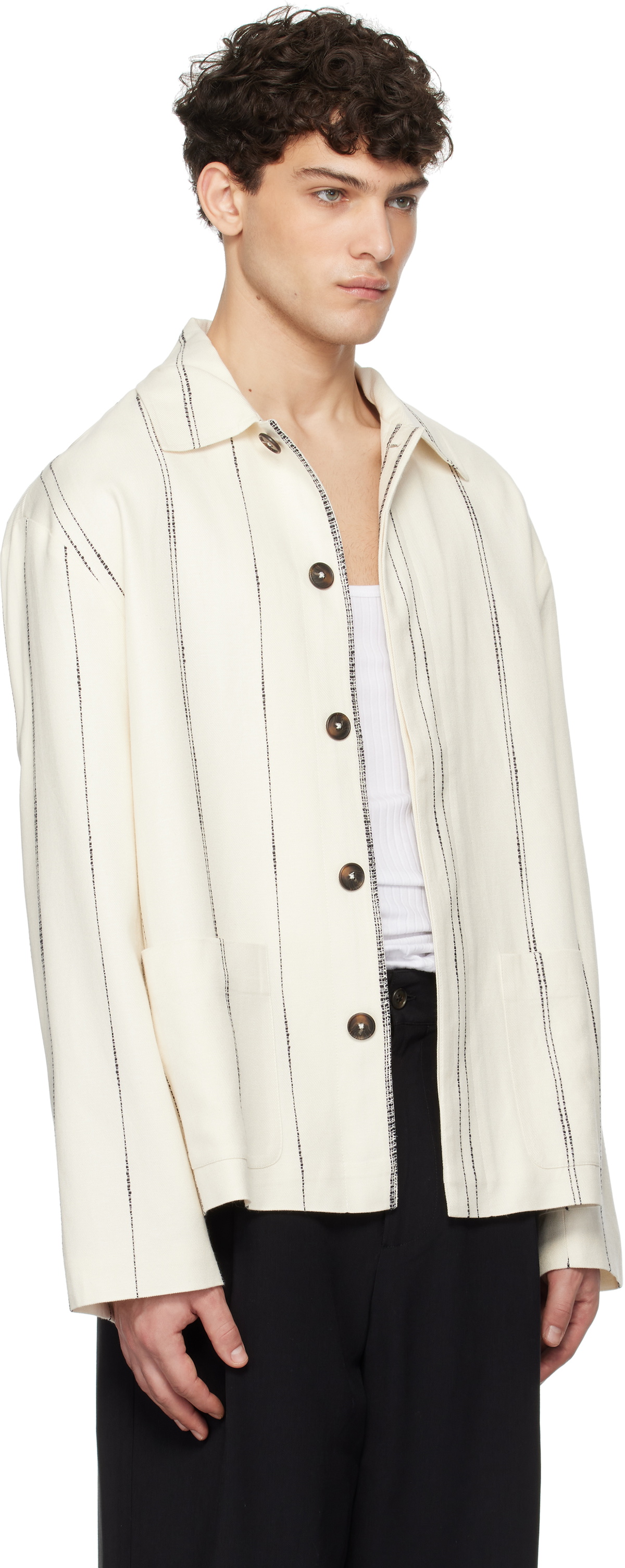 COMMAS Off-White Woven Stripe Resort Jacket