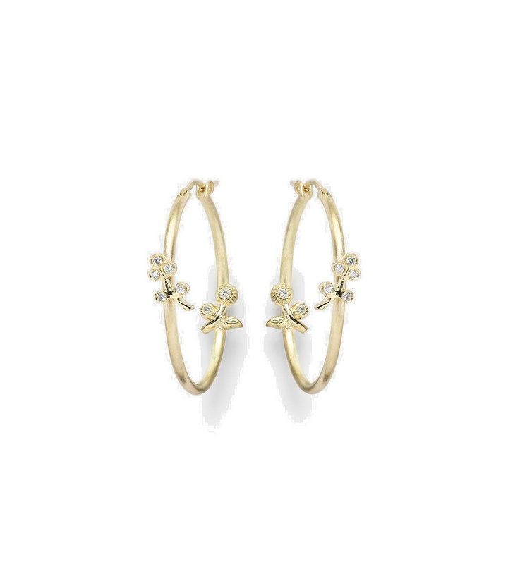 Photo: Ileana Makri Lavender Medium 18kt gold hoop earrings with diamonds