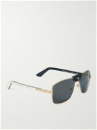 Cartier Eyewear - Aviator-Style Leather-Trimmed Gold-Tone and Acetate Sunglasses