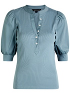 Veronica Beard Coralee Ribbed Stretch-cotton top Blue