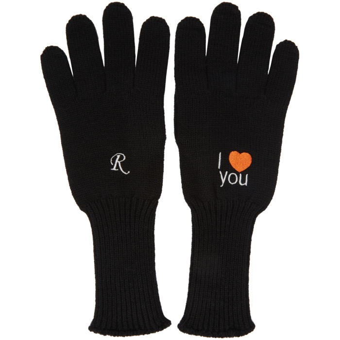 Photo: Raf Simons Black Embroidered I Love You Gloves