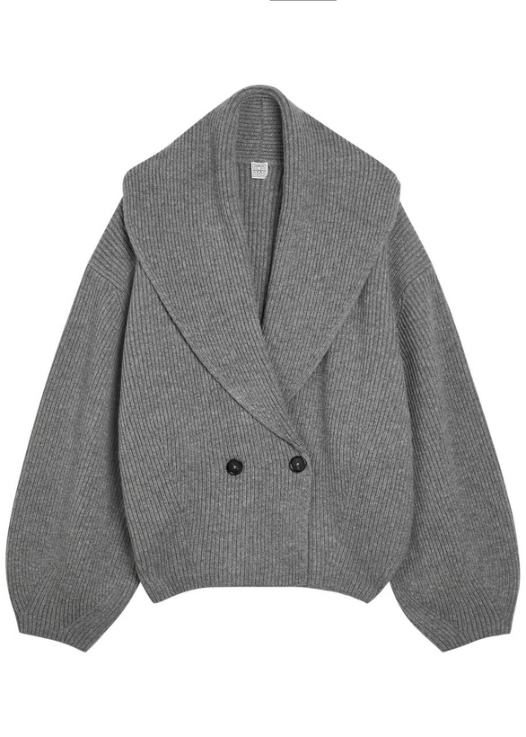 Photo: Toteme Shawl Lapel Ribbed Wool-blend Cardigan Grey
