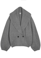 Toteme Shawl Lapel Ribbed Wool-blend Cardigan Grey