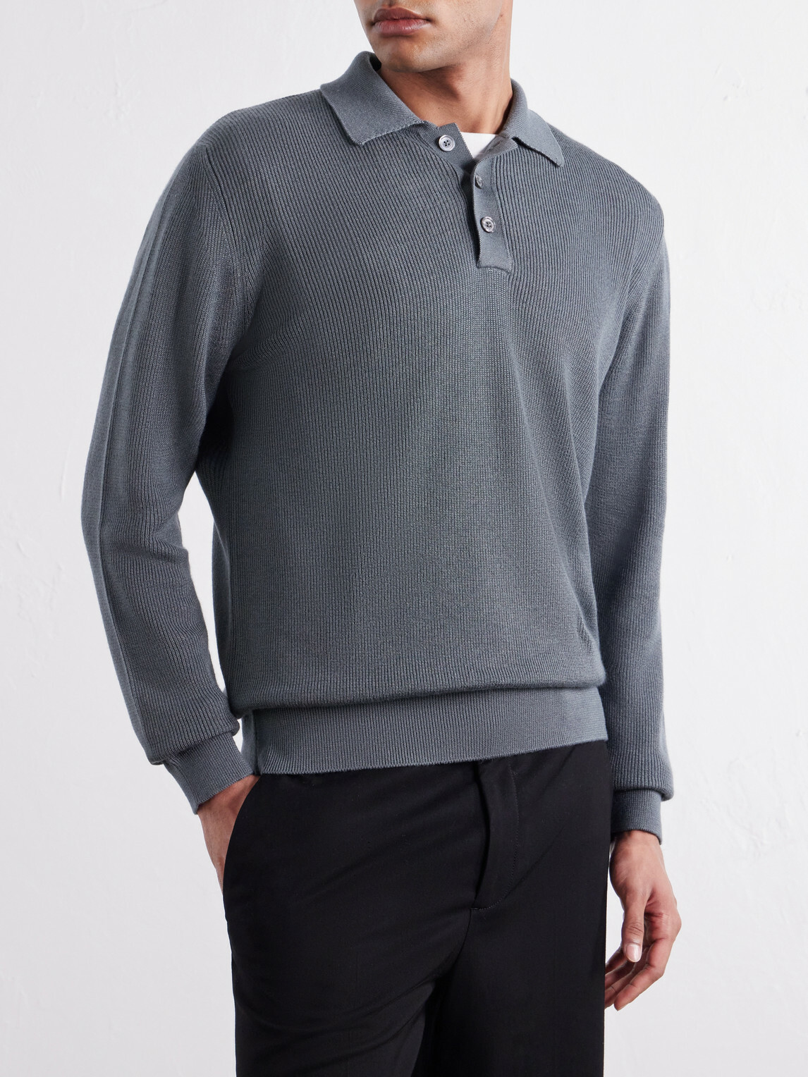 Begg & Co - Adrien Cashmere and Silk -Blend Polo Sweater - Gray