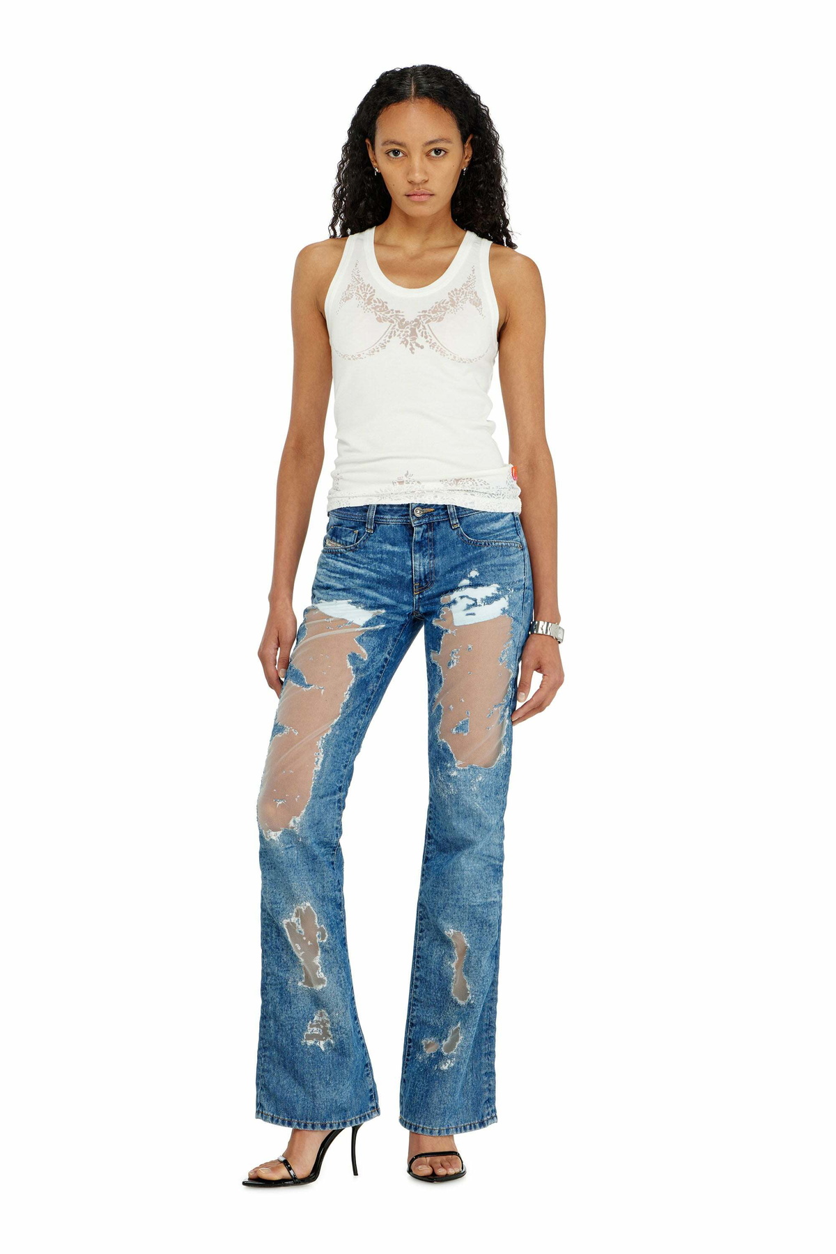 Diesel Tank top with devoré lace effect - T-Shirts Womens in White