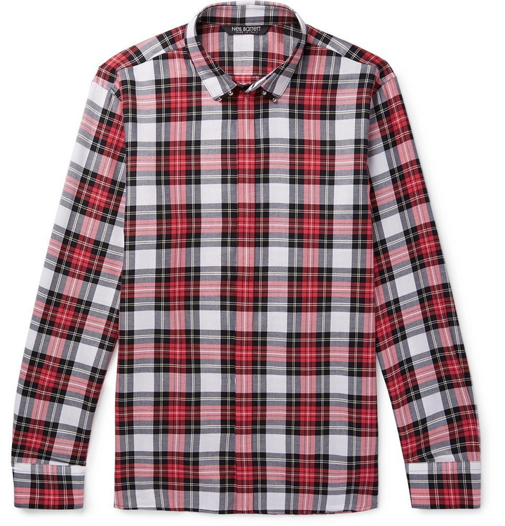 Photo: Neil Barrett - Embellished Checked Cotton Shirt - Men - Red