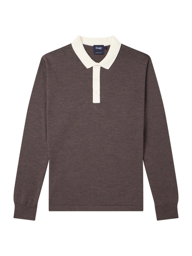 Photo: Drake's - Merino Wool-Jersey Polo Shirt - Brown