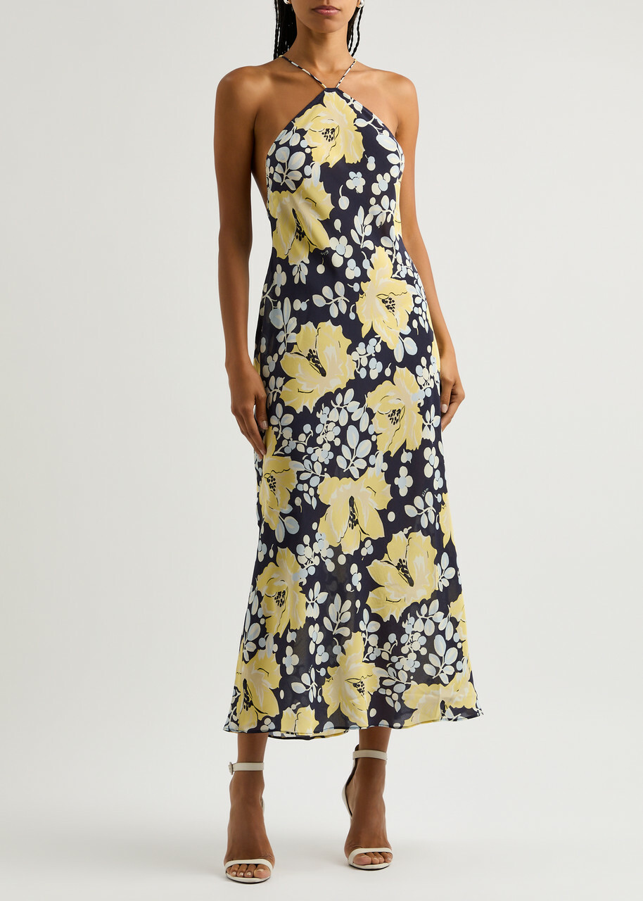 knee length dresses for ladies Hayley Midi Dress in Tulip Fields Blue