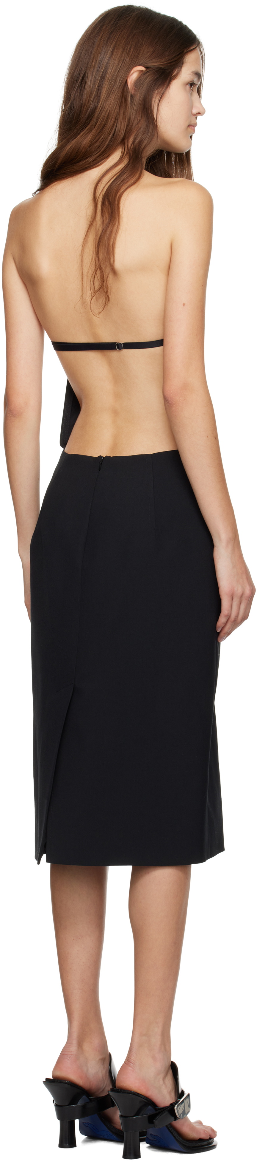 Sportmax Black Fitted Tech-Wool Midi Dress