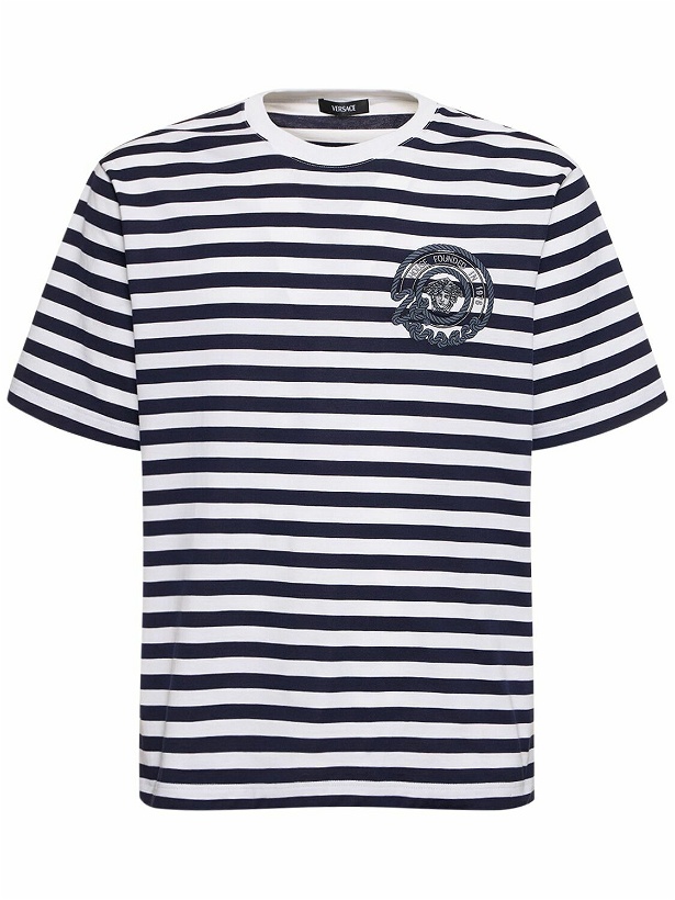Photo: VERSACE - Logo Striped Cotton T-shirt