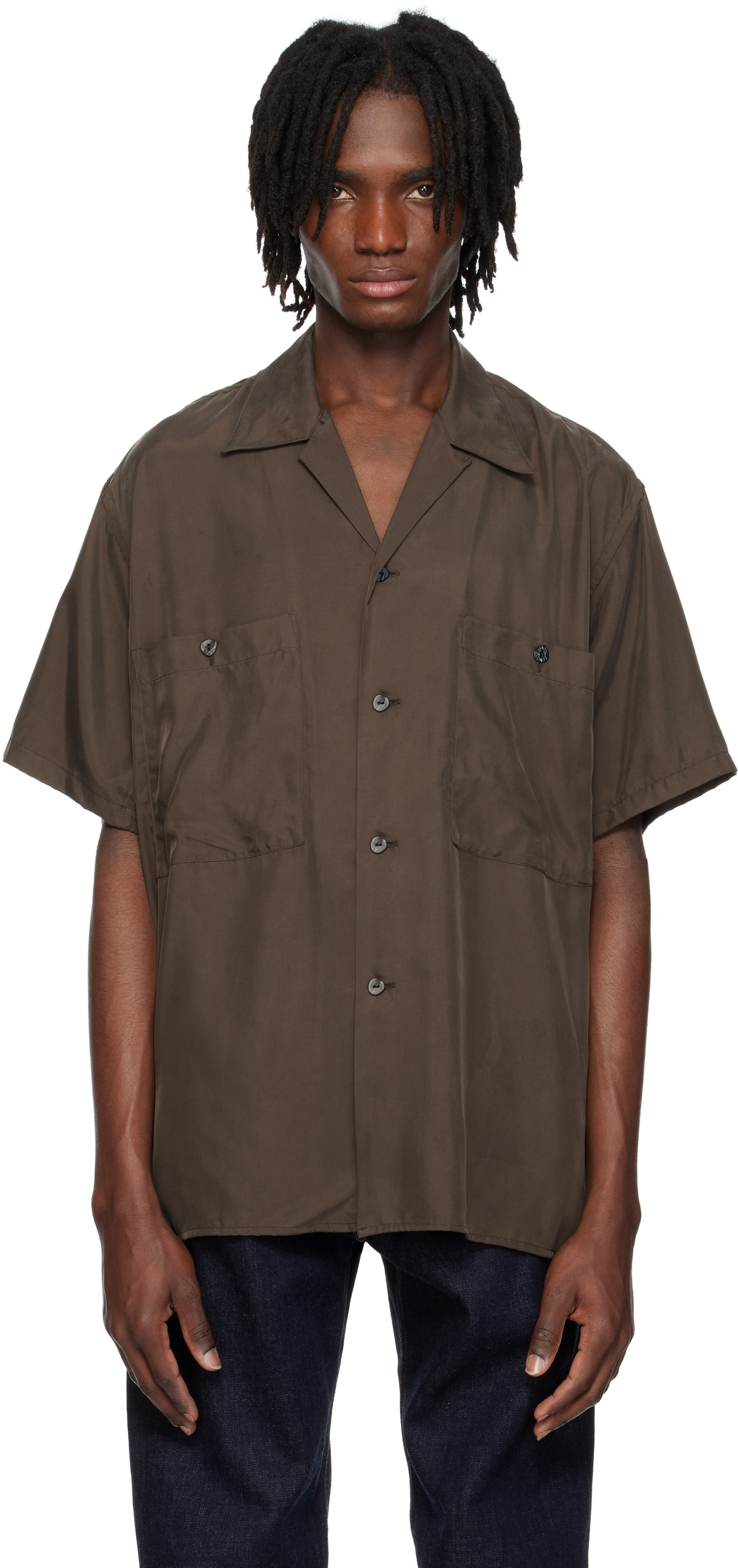 トップス YOKE - OVERSIZED OPEN COLLAR SHIRT YOKE Taupe Open Collar Shirt YOKE