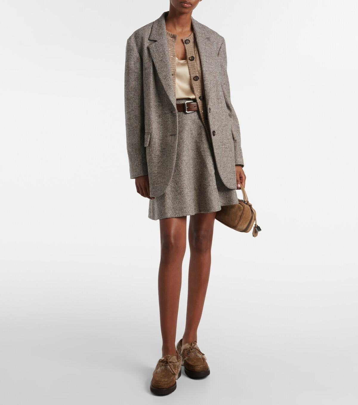 Brunello Cucinelli Shearling-lined suede boat shoes