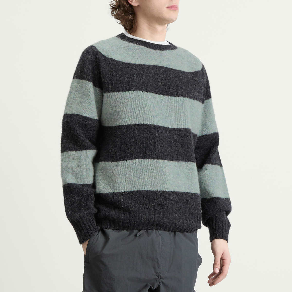 YMC Men's Suedehead Crew Neck Knit Presented by END. in Charcoal/Seaglass