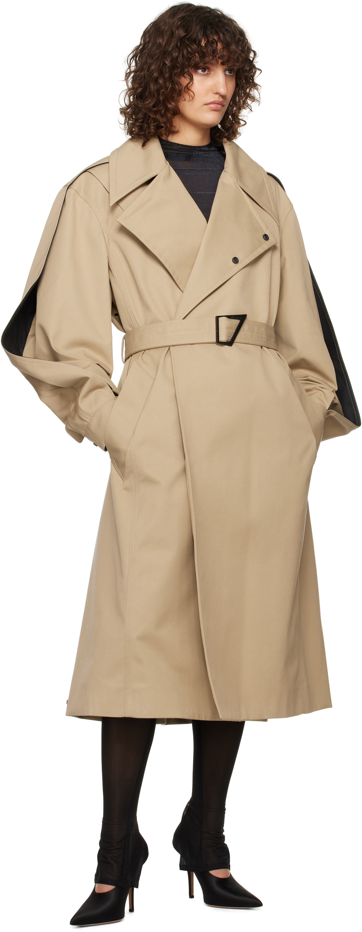 Mugler Beige Belted Trench Coat