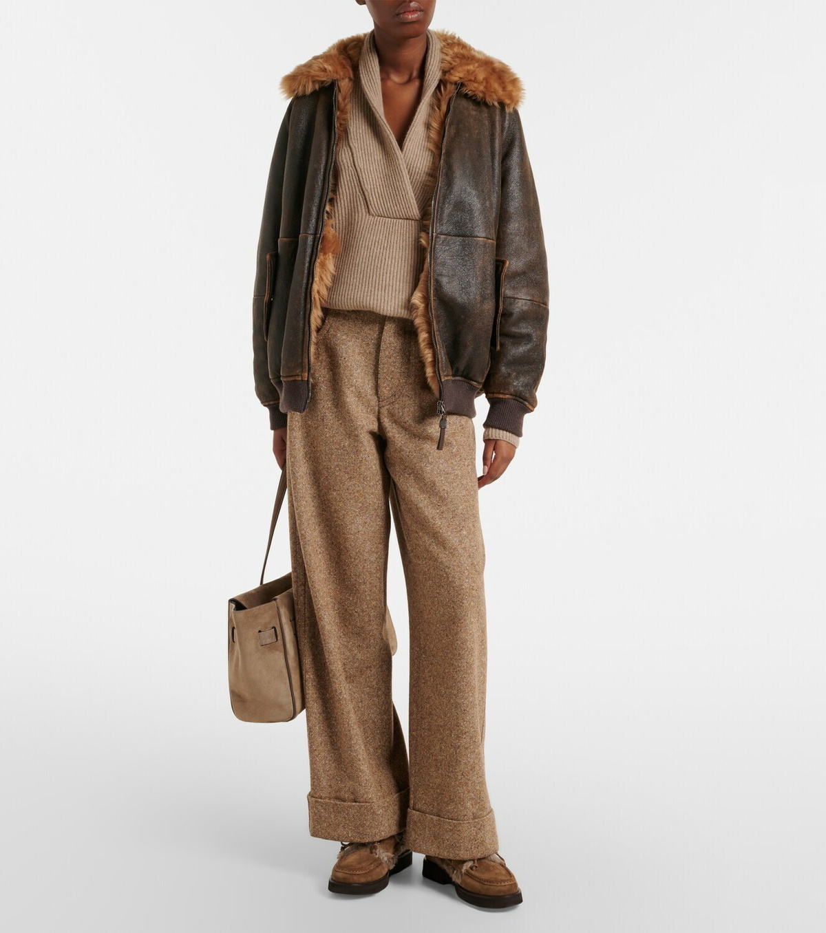 Brunello Cucinelli Monili shearling-trimmed leather blouson jacket